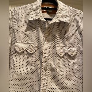 Men’s Large Engineered Garments white with black Polk a dots